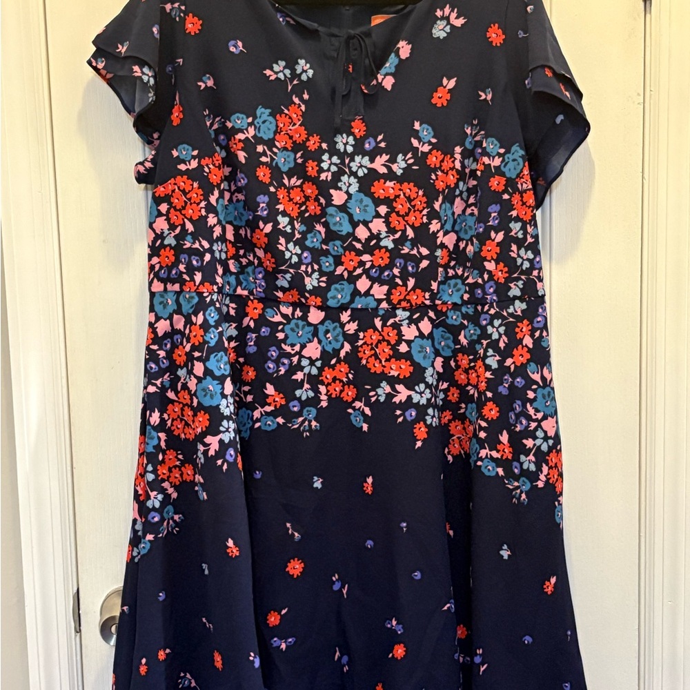 Modcloth Navy and Red Floral A-Line Personality First Dress
